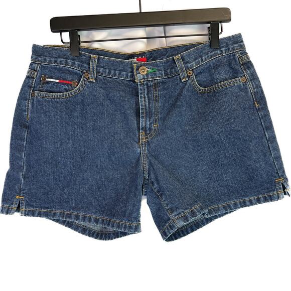 vtg Tommy Hilfiger Tommy Jeans Denim Shorts Women sz 13 Blue Dark Wash 90s Y2K - Picture 1 of 10